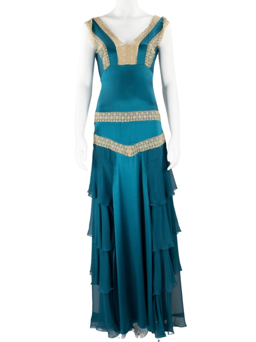 Betsey Johnson Women's Dress Sz 4 Silk and Lace Teal Gown Green 1004826